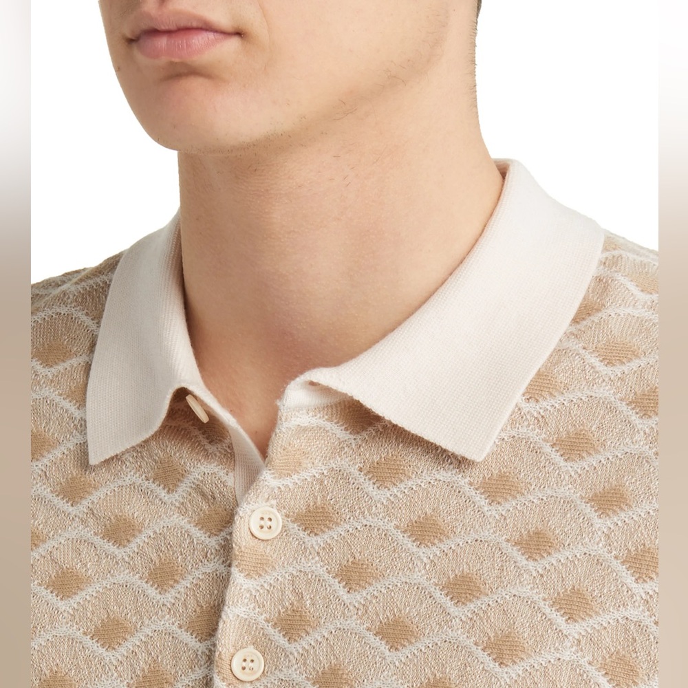 Beige Patterned interknit wax London polo wool